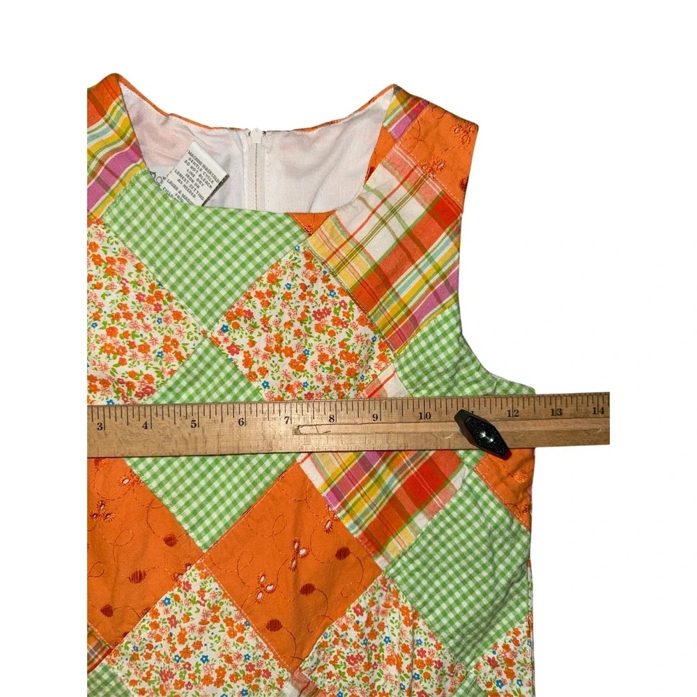Bonnie Jean Patchwork Dress Kids Size 10‎ Orange Green Gingham Floral Eyelet